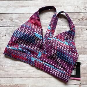 Victoria’s Secret VSX Sports Bra Purple Blue Dot Print Padded Plunge Size XS New